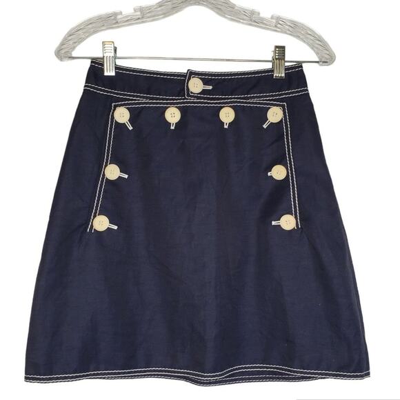 Stella McCartney navy skirt, sailor-style button detailing, white topstitching - Picture 1 of 8